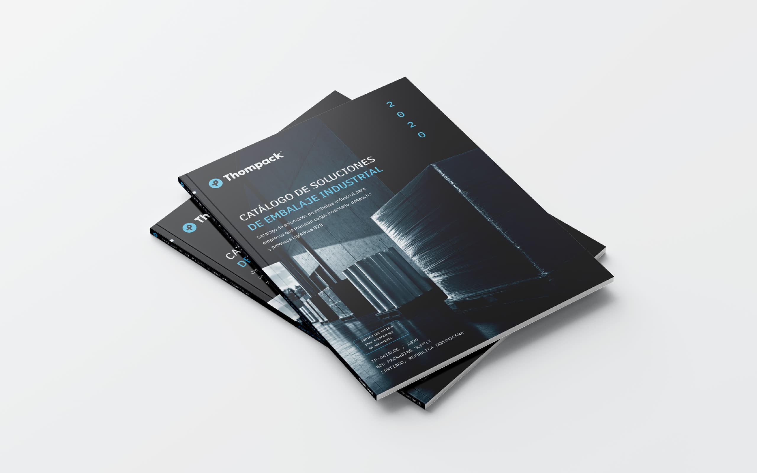 Thompack brand guidelines editorial layout showing the industrial packaging visual identity system.